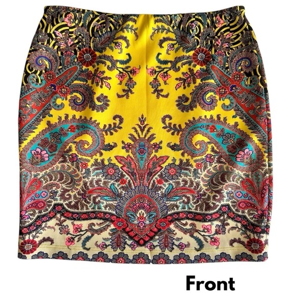 bebe Dresses & Skirts - Bebe Yellow Paisley Skirt Womens Size S Stretch Pull On Vibrant Colorful Mini